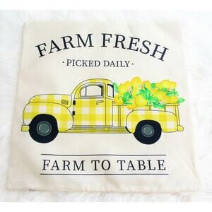 Lemon Truck Pillow Cover 18" Farm To Table Old Pick-Up Farm Fresh Picked Daily